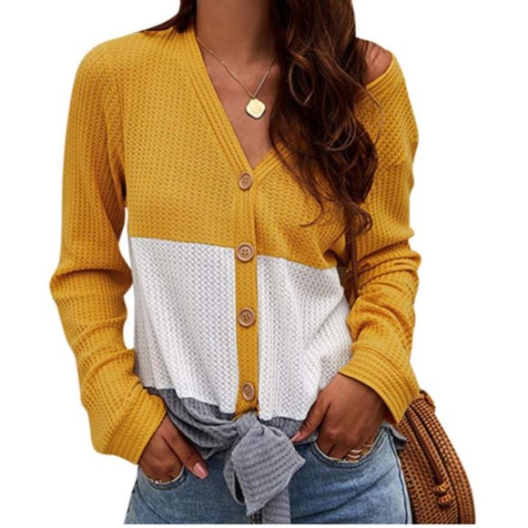 Sweaters - NWT Waffle Knit Button Down Bow Front Sweater